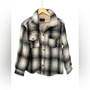 Velvet Heart Plaid Wool Blend Shacket Small Cozy Neutral Flannel Jacket